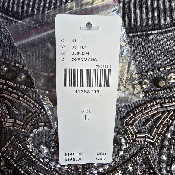 Anthropologie, New Pilcro Embellished Beaded Graphic Gray Sweatshirt SZ Large - Picture 11 of 16